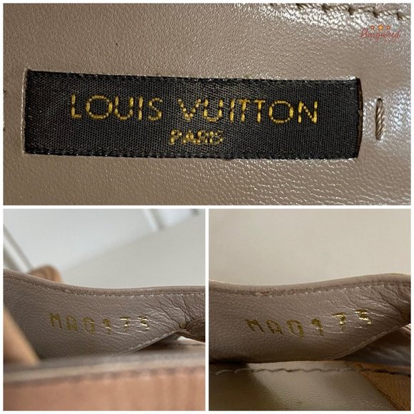 Authentic Louis Vuitton Nude Brown Distressed Leather Open Toe Platform Heel 7.5 - Picture 6 of 14